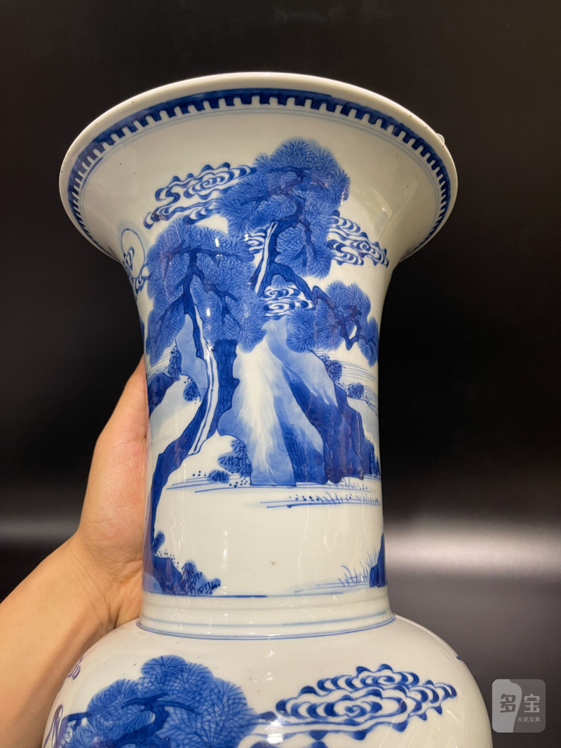 清康熙 青花山水松鹤延年凤尾尊 - 图11